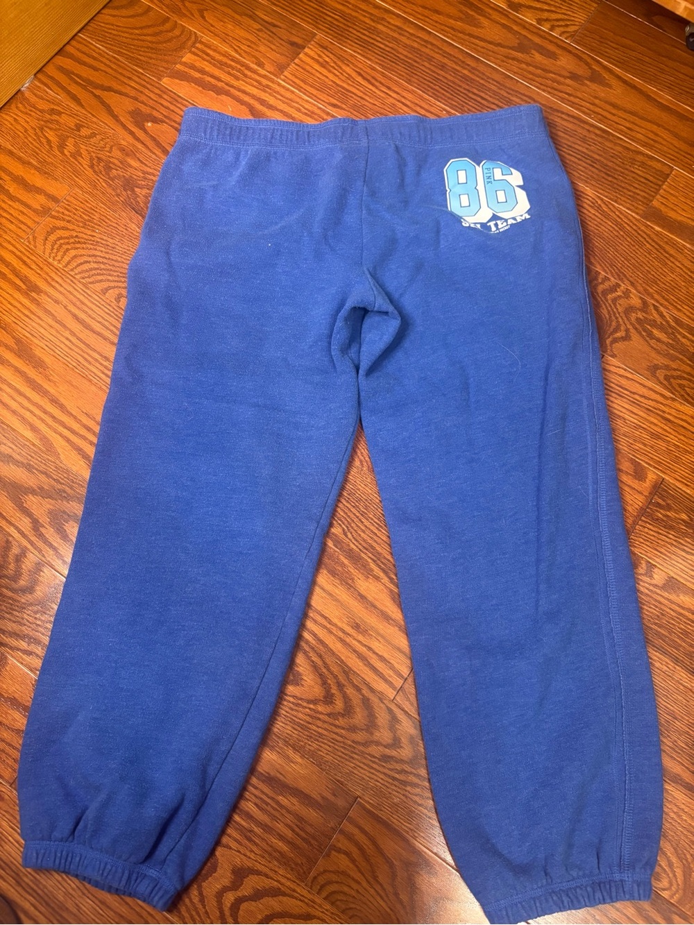 Y2K PINK Victoria's Secret Blue Logo Capri Sweatpants Size Small - Picture 12 of 12